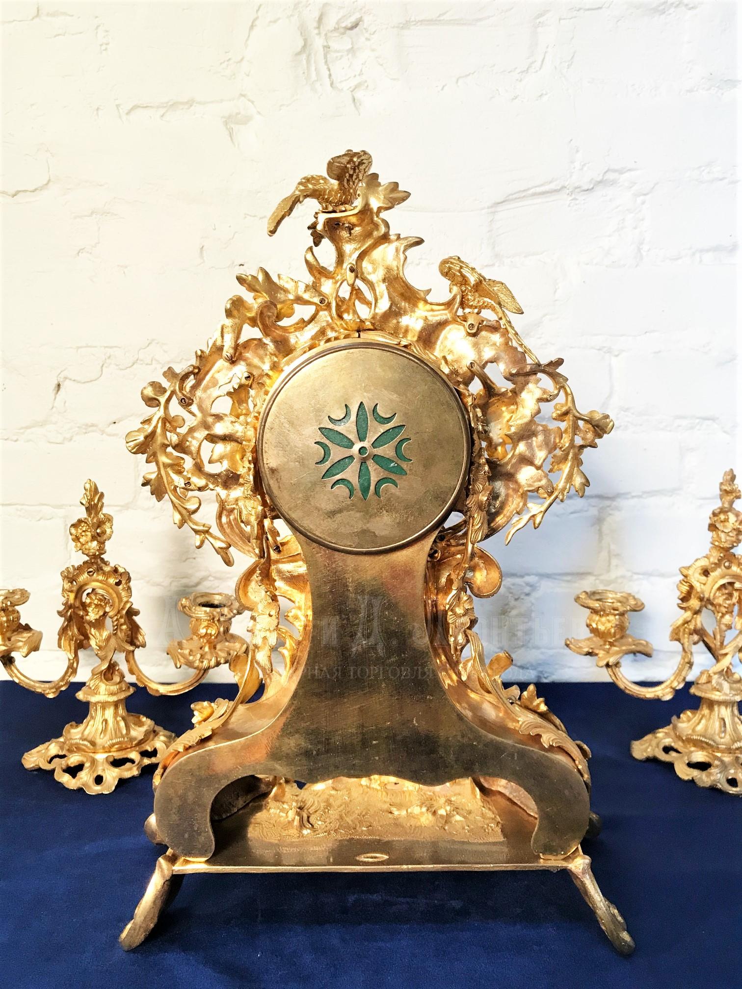 Часы каминные русские Вель с канделябрами бронзовые золоченые